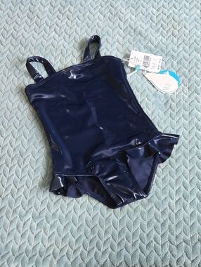WET Navy Blue Girls' Ruffle One-Piece Swimsuit